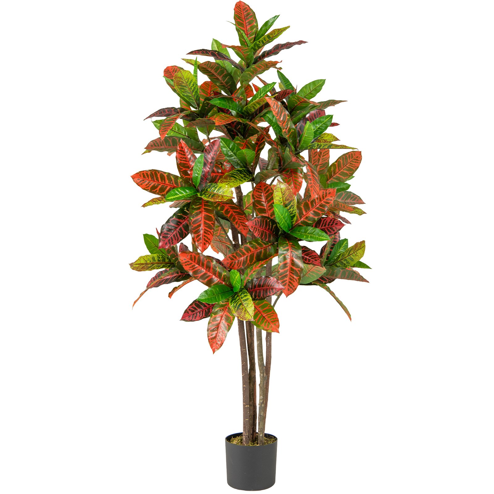 150cm Artificial Croton Plant with Multi-colored PEVA Leaves and Solid Wood Trunk - Savings Store