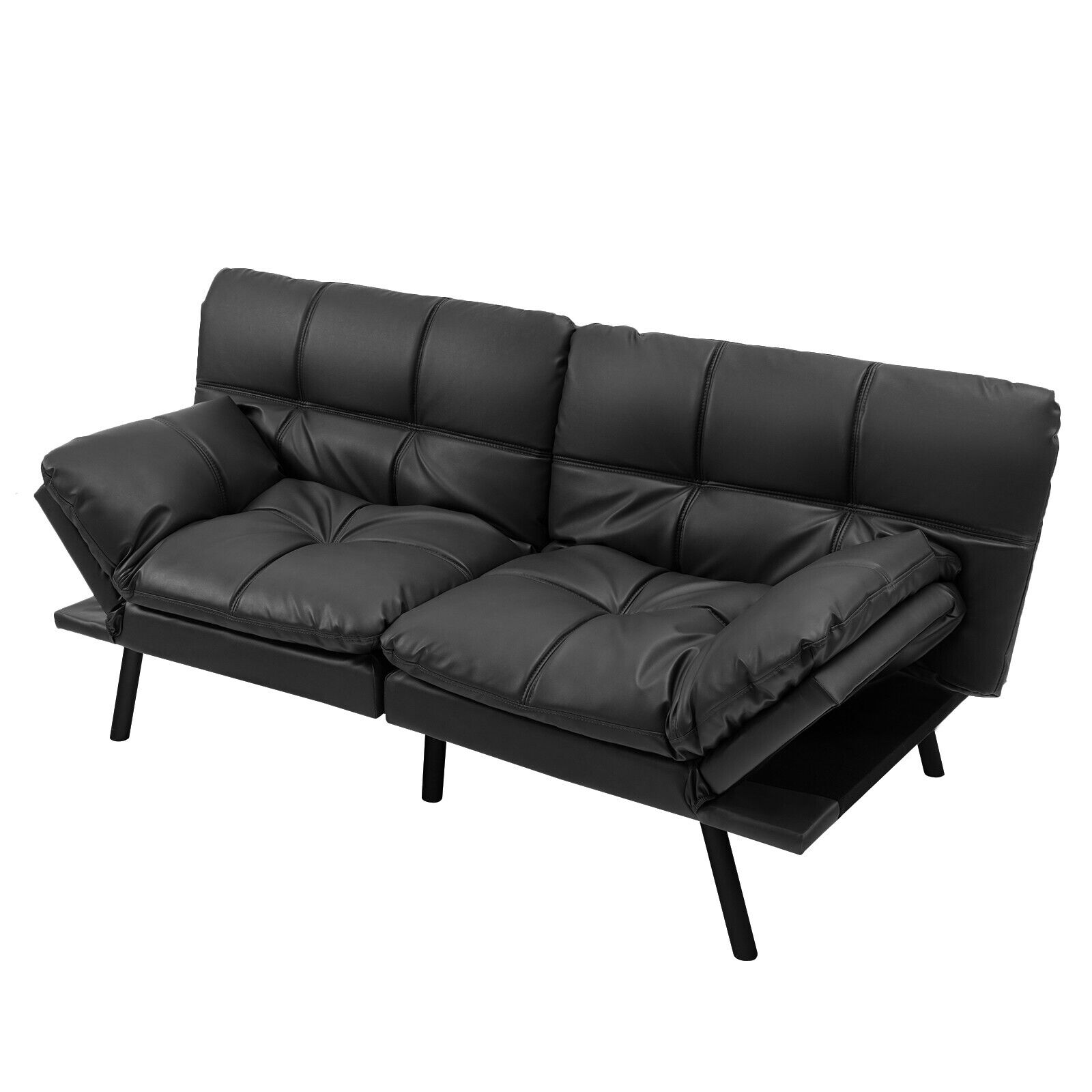LUCI 2 Seater Convertible Sofa Bed with Reclining Backrest-Black - Savings Store