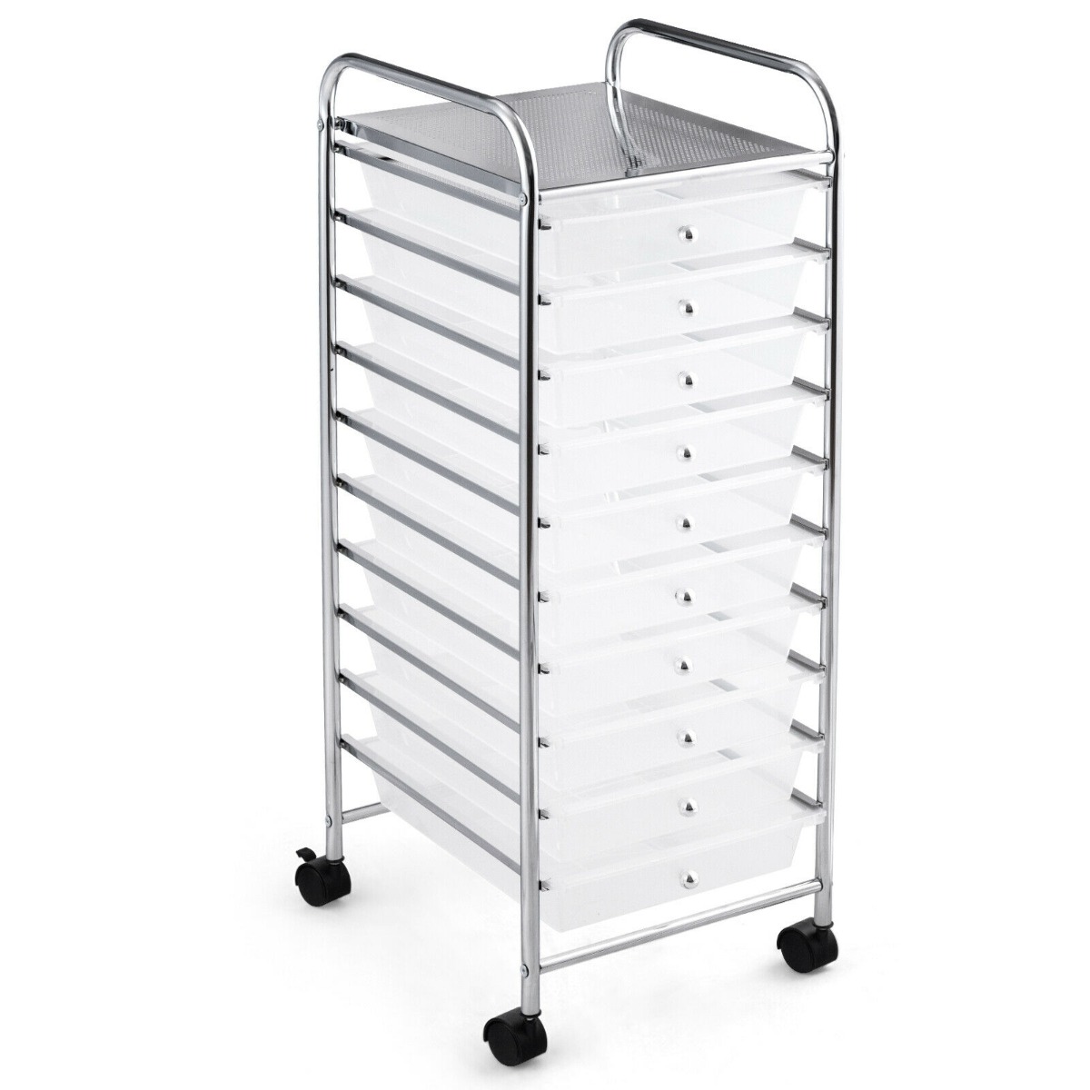 10 Drawers Mobile Storage Trolley with 4 Wheels for Beauty-White - Savings Store