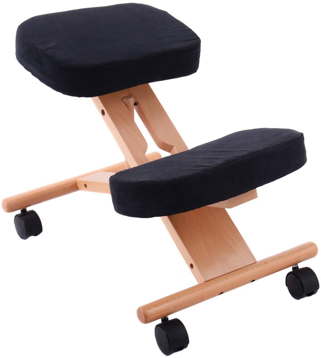 Wooden Orthopaedic Kneeling Stool Ergonomic Posture Frame Seat-Black - Savings Store