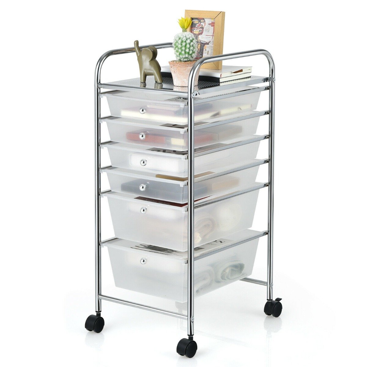 Storage Trolley - 6 Drawers Storage Trolley with 4 Wheels for Makeup Beauty Salon-Transparent - Savings Store