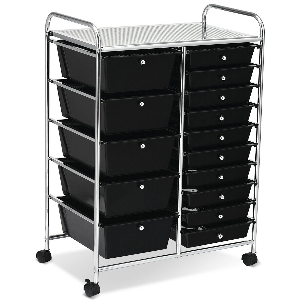 Storage Trolley - 15 Drawer Rolling Storage Cart with 4 Wheels for Beauty Salon-Black - Savings Store