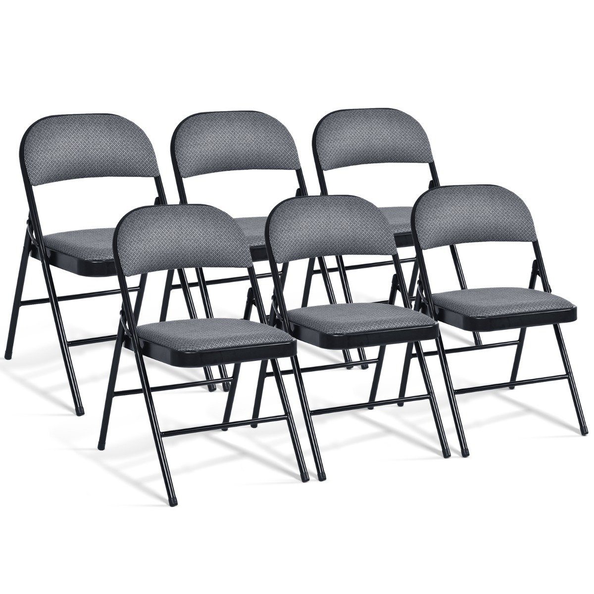 TYSI Set of 6 Folding Fabric Padded Chairs with Sponge Seat and Backrest-Grey - Savings Store