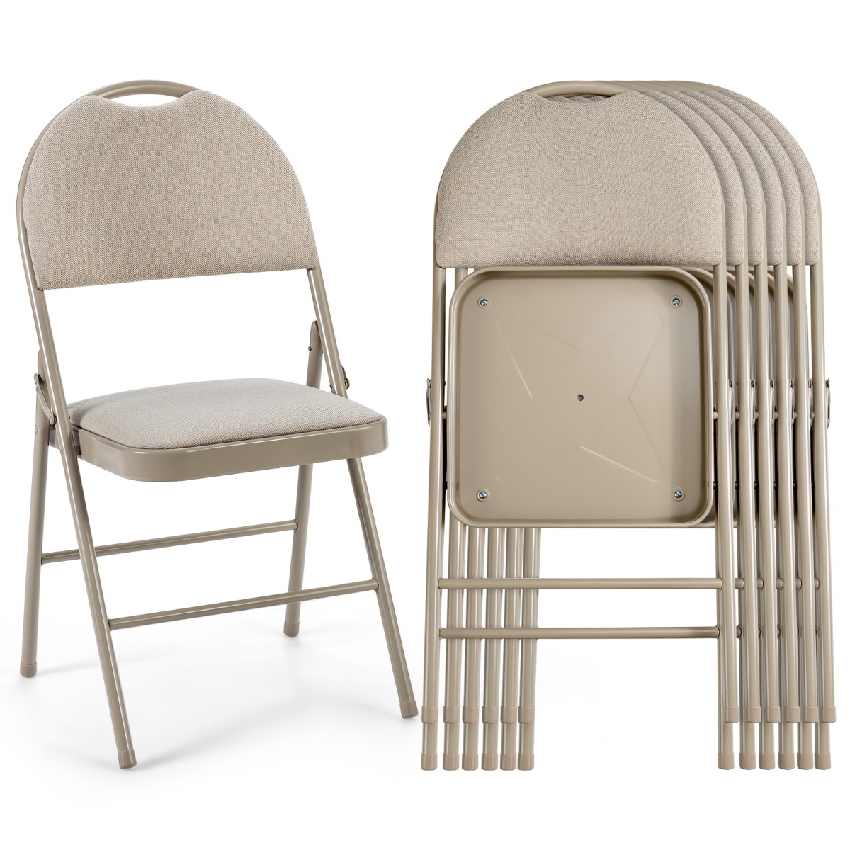6 Pieces Folding Chairs Set with Handle Hole and Portable Backrest-Beige - Savings Store