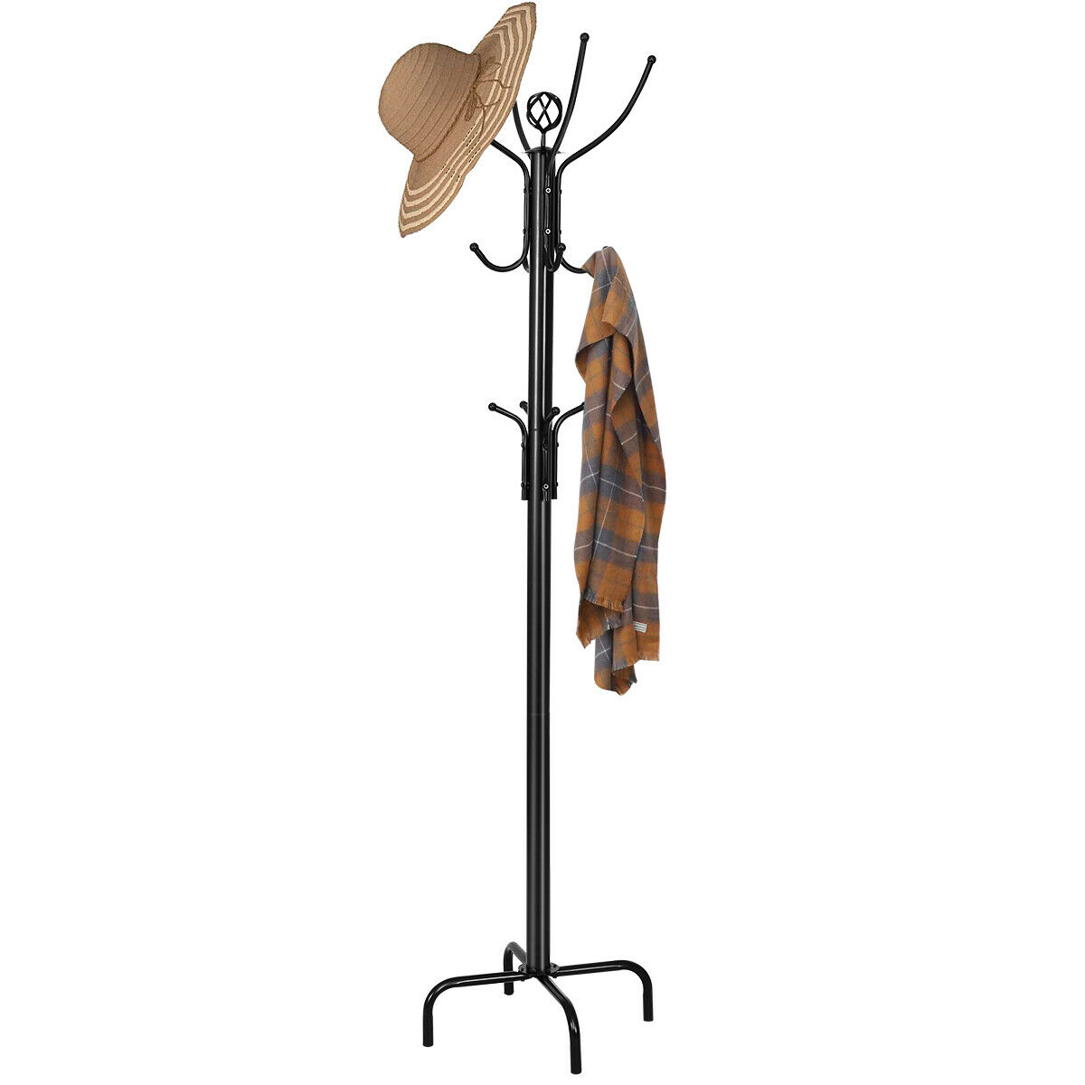 Modern Freestanding Metal Coat Stand with 12 Hooks for Bedroom Entryway-4-Leg Base - Savings Store
