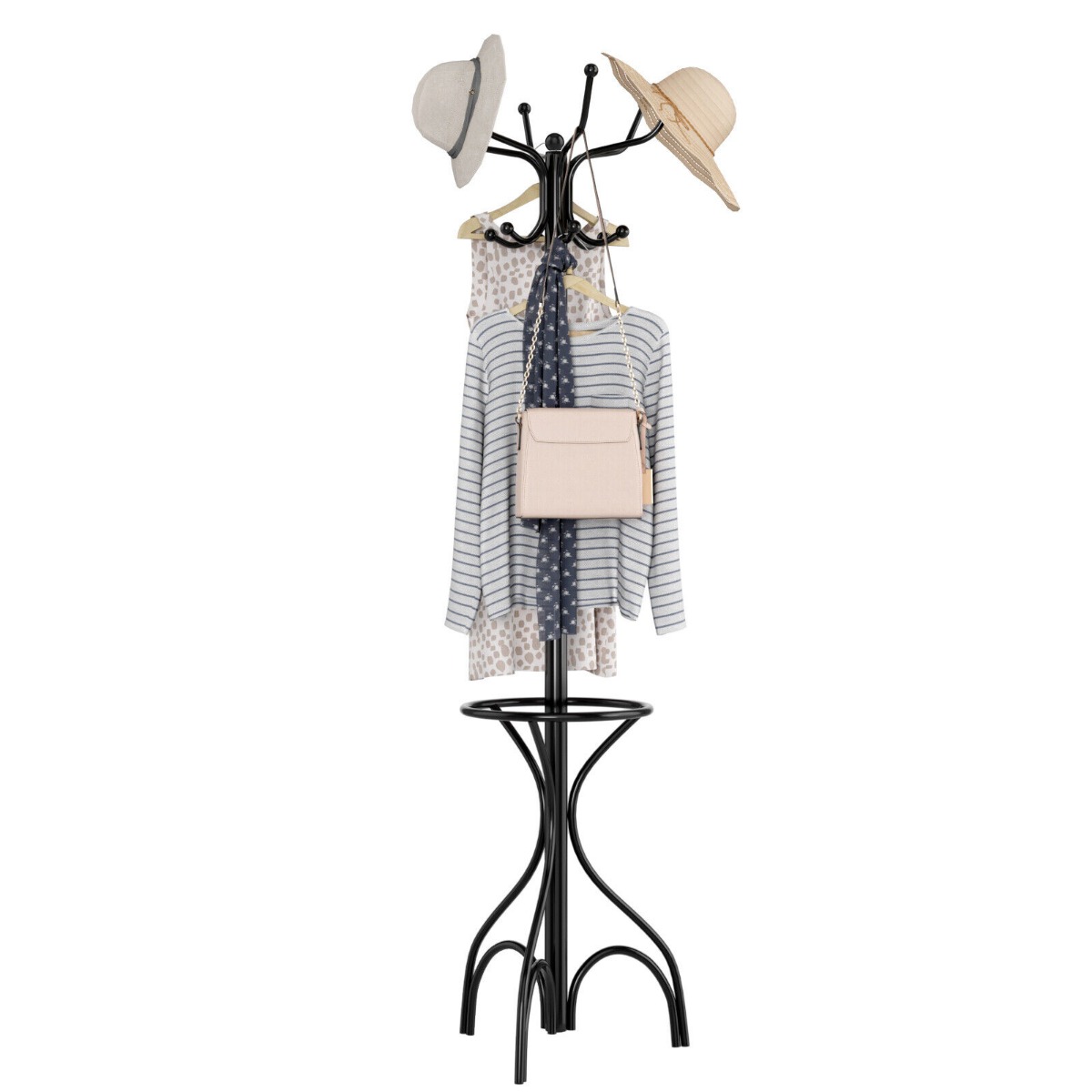 Modern Freestanding Metal Coat Stand with 12 Hooks for Bedroom Entryway-Triangular Base - Savings Store