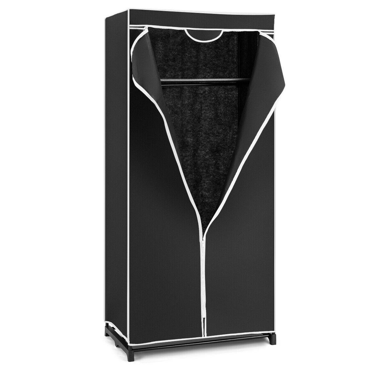 Single Canvas Wardrobe with Dust-proof Cover-Black - Savings Store
