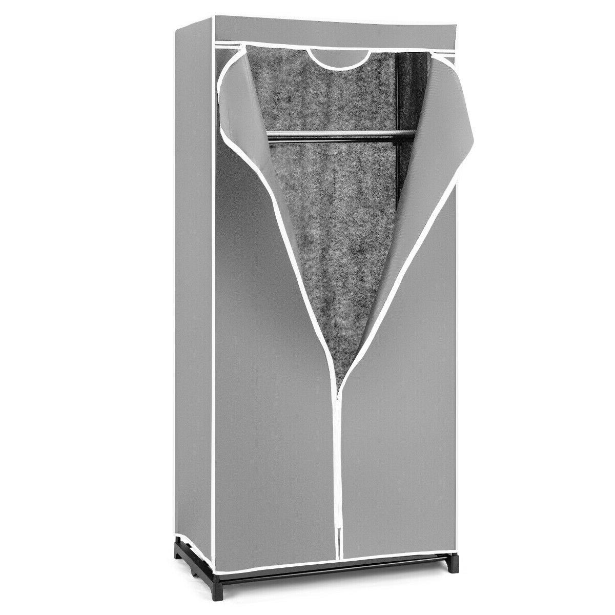Double Canvas Wardrobe with Dust-proof Cover-Grey - Savings Store