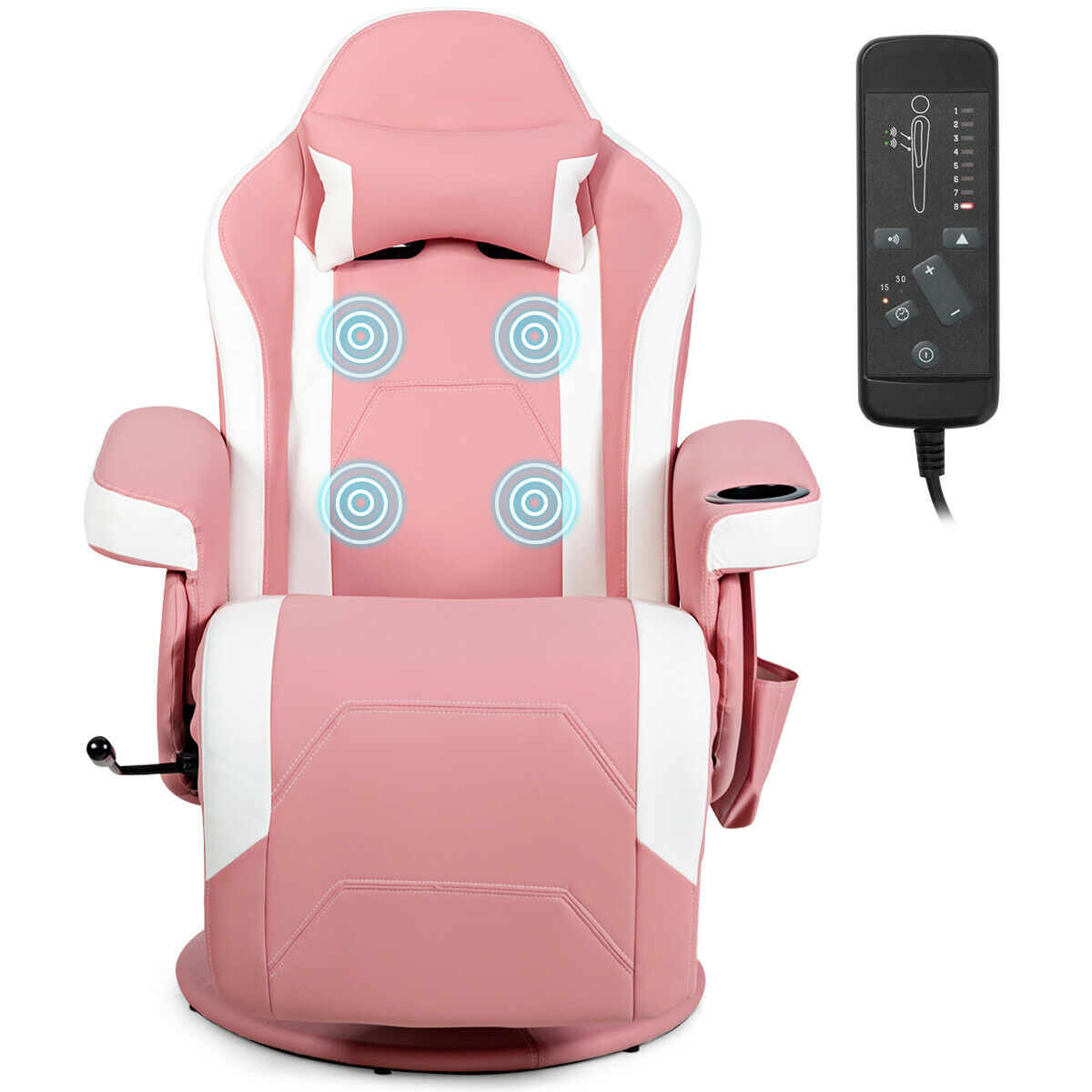 Electric Massage Gaming Chair with Cup Holder and Side Pouch-Pink - Savings Store