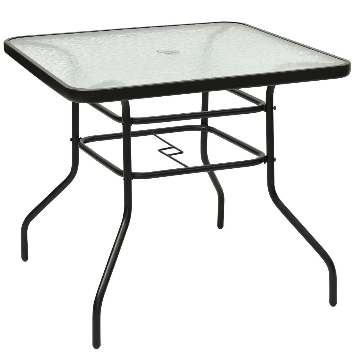 80CM Garden Dining Table with Tempered Glass and Parasol Hole-Size 2 - Savings Store