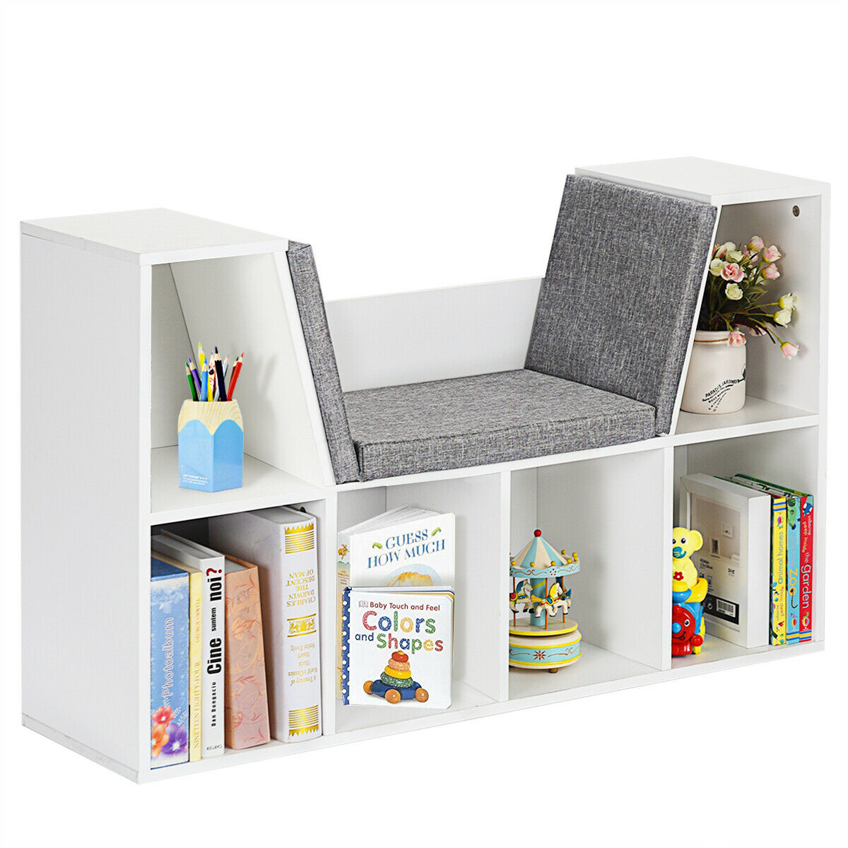 Modern Storage Organizer Cabinet with Seat Cushion - White - Savings Store