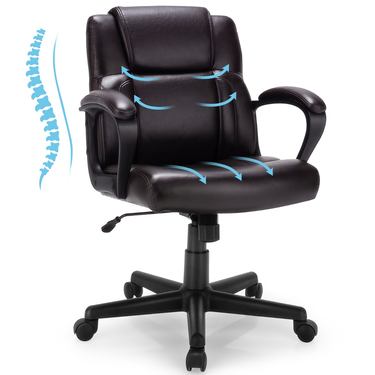 Modern Mid-Back PU Leather Office Chair with Adjustable Height - Savings Store