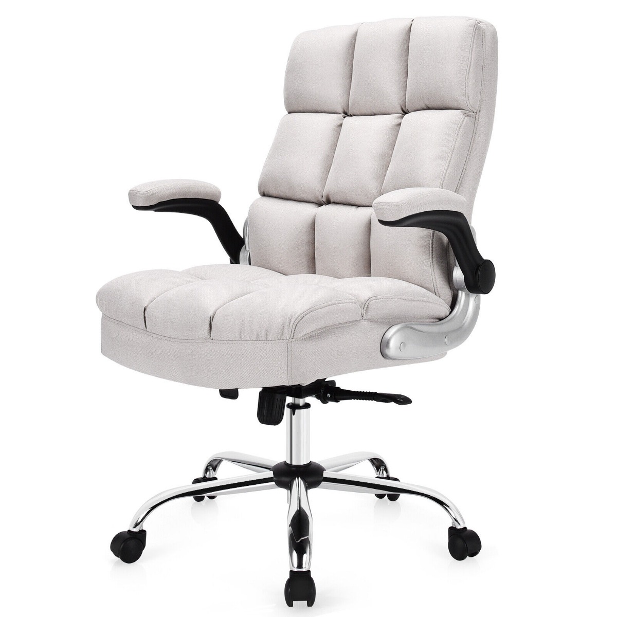 Linen Upholstered Executive Chair with Ergonomic High Back for Home Office-Beige - Savings Store