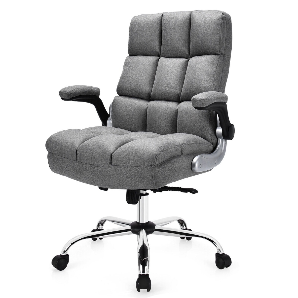 Linen Upholstered Executive Chair with Ergonomic High Back for Home Office-Grey - Savings Store