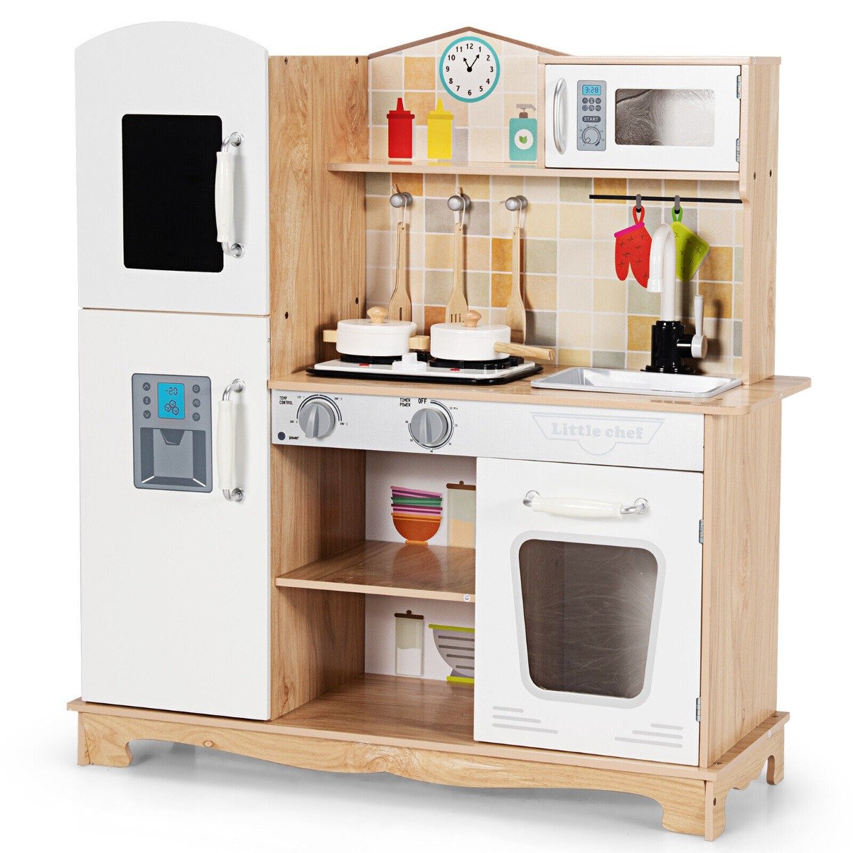 Wooden Pretend Kids Play Kitchen with Sound Chef Role Playing and Light - Savings Store