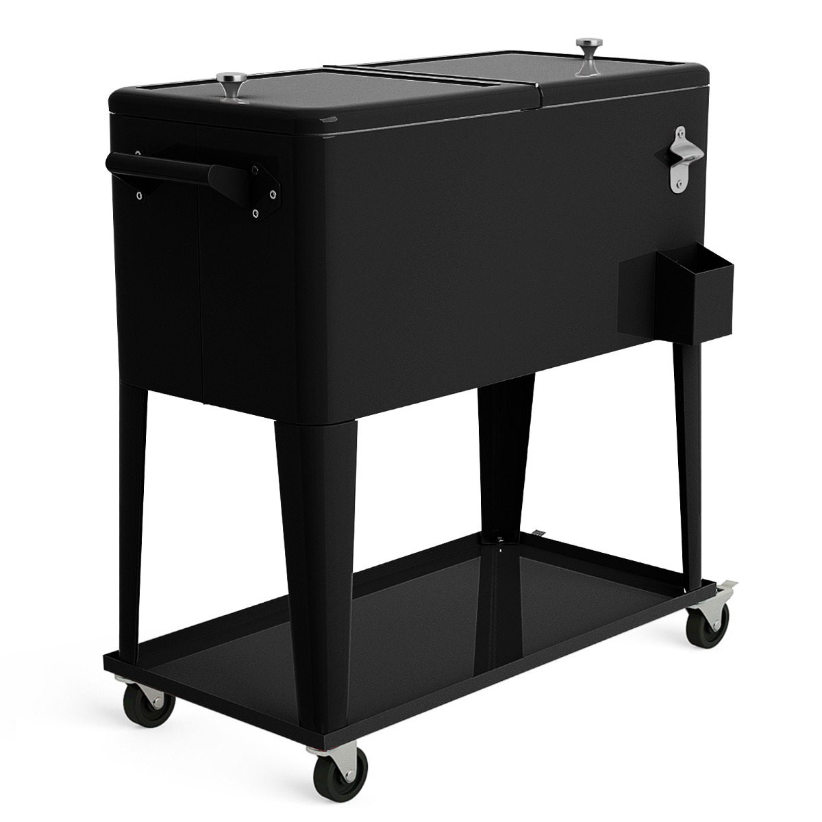 76 litre Outdoor Ice Chest Cooler Trolley-Black - Savings Store