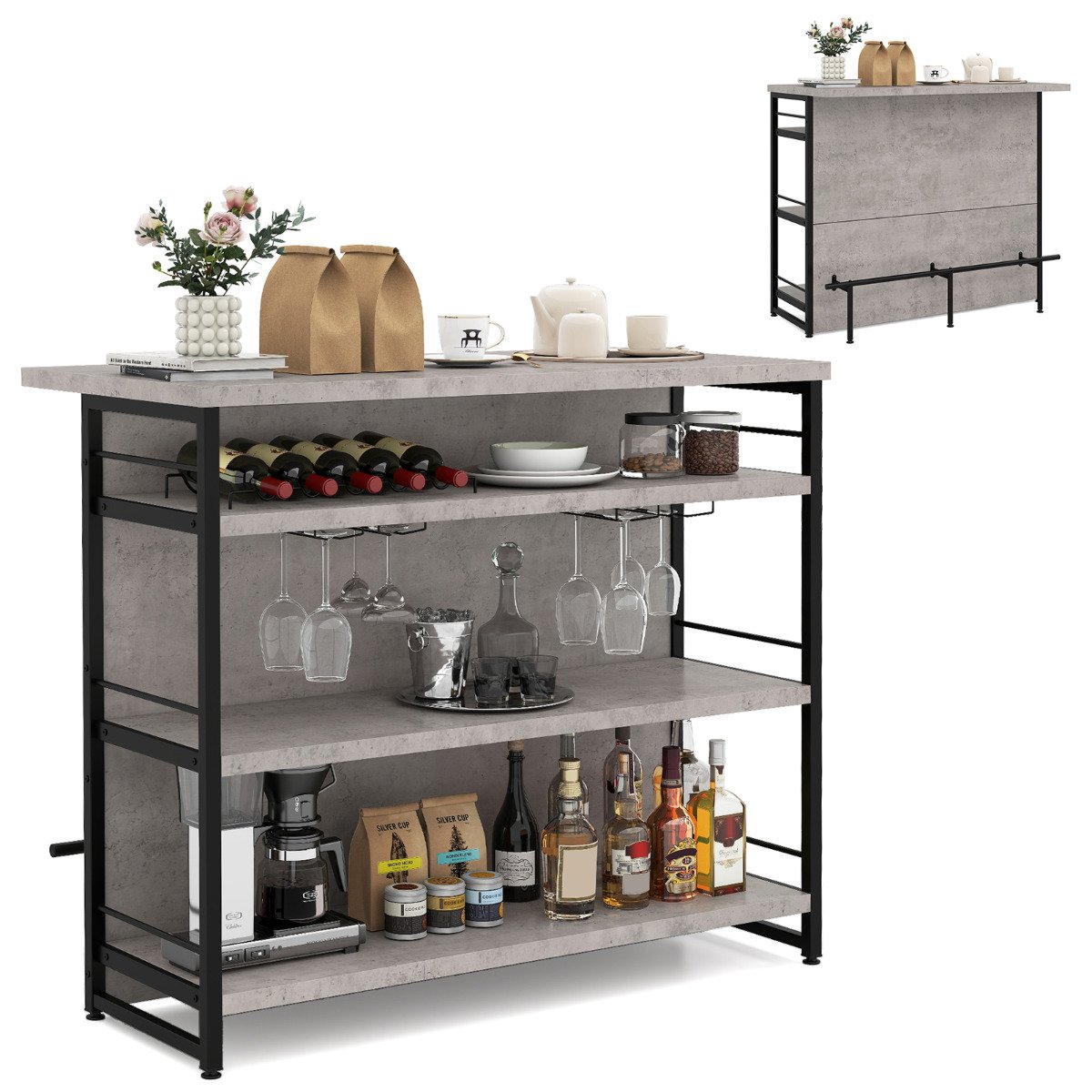 IVTYRA Industrial Home Bar Unit with 3 Open Shelves-Grey - Savings Store