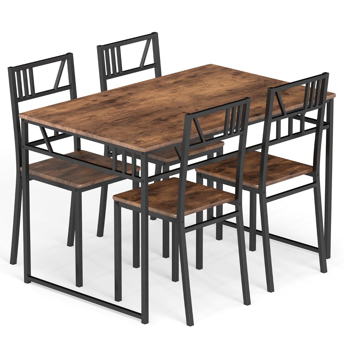 Industrial-Style Kitchen Table and 4 Chairs with Wood Like Tabletop and Metal Frame-Brown - Savings Store