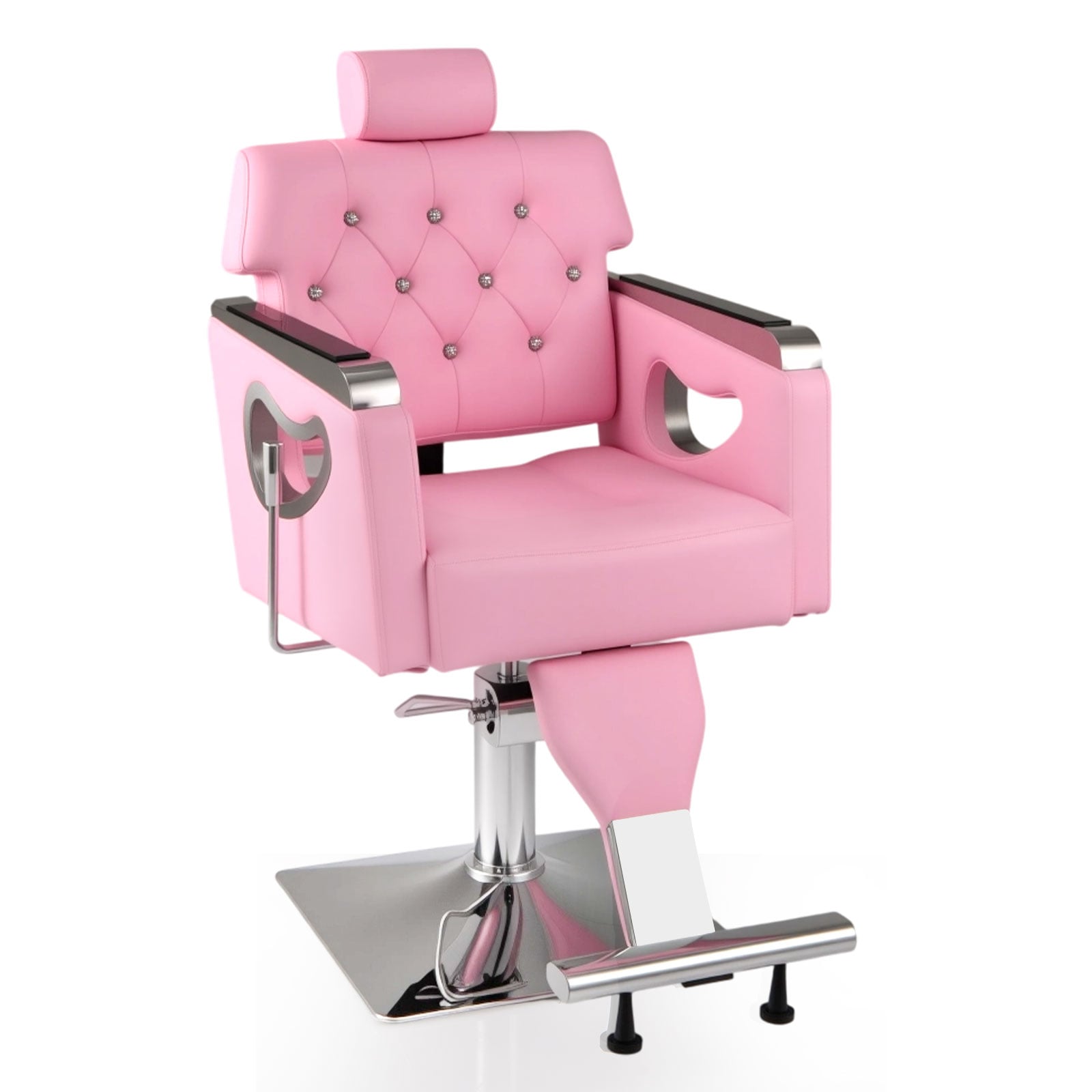 Adjustable Swivel Barber Chair with Padded Backrest-Pink - Savings Store