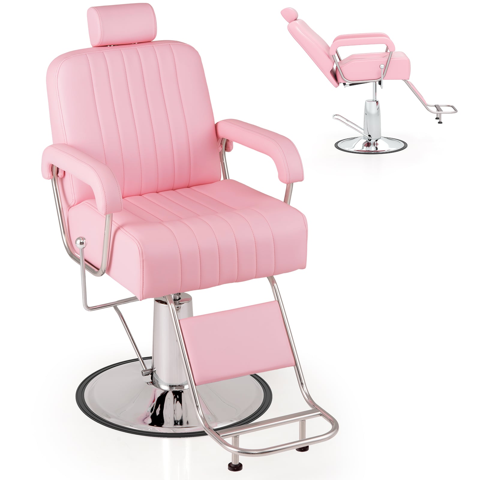 Salon Chair Hydraulic Barber Chair with Adjustable Headrest-Pink - Savings Store