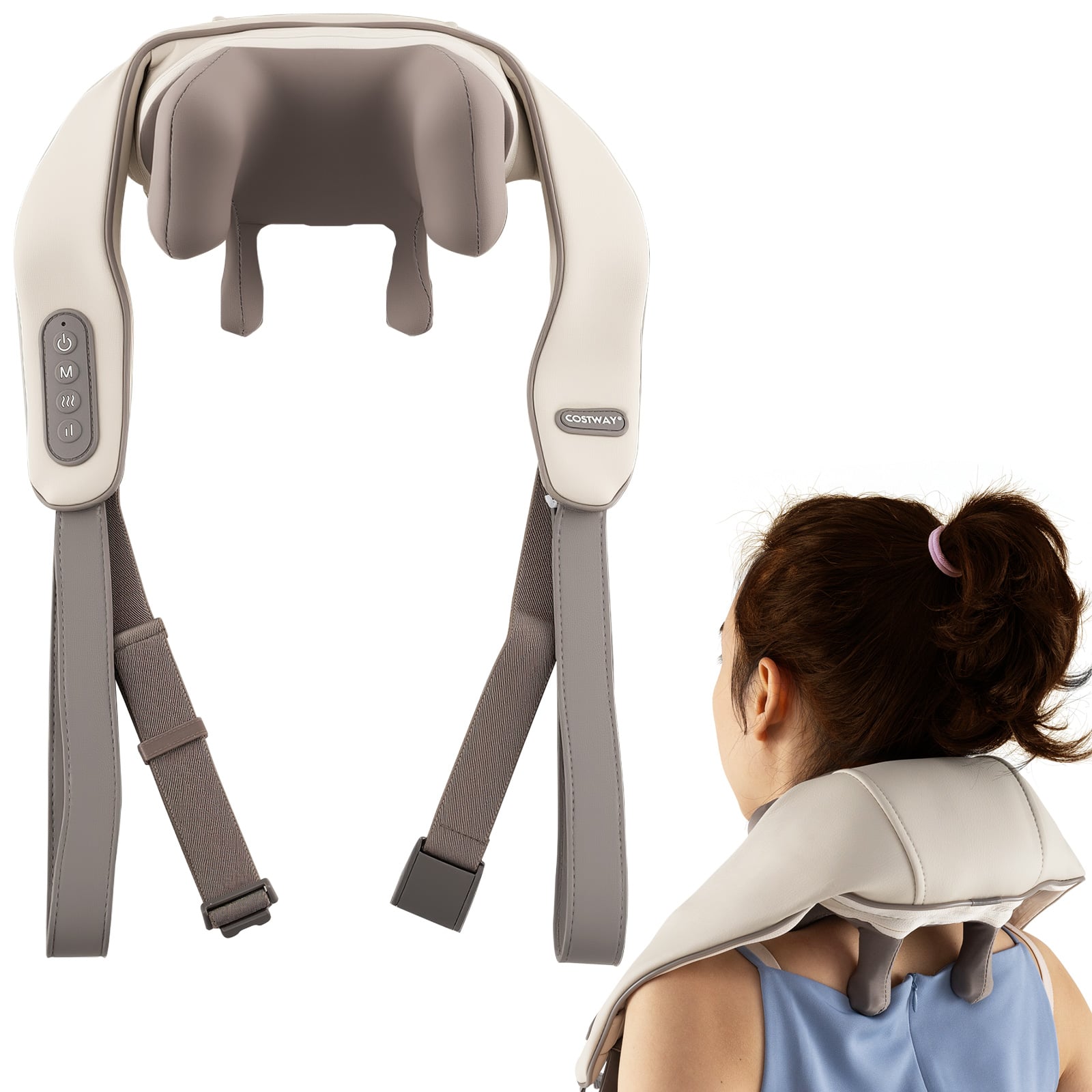 XVARO 4D Shiatsu Neck & Shoulder Massager with Heat-Beige - Savings Store