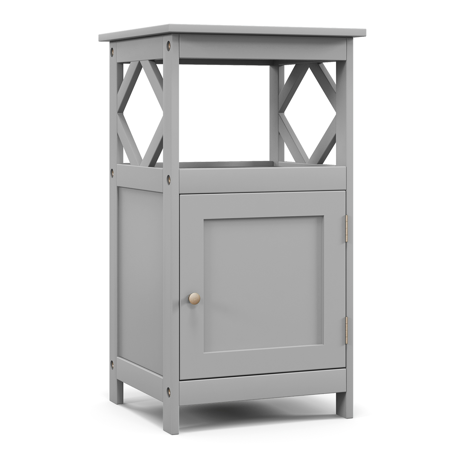 Bathroom Floor Cabinet with Open Compartment and Single Door-Grey - Savings Store