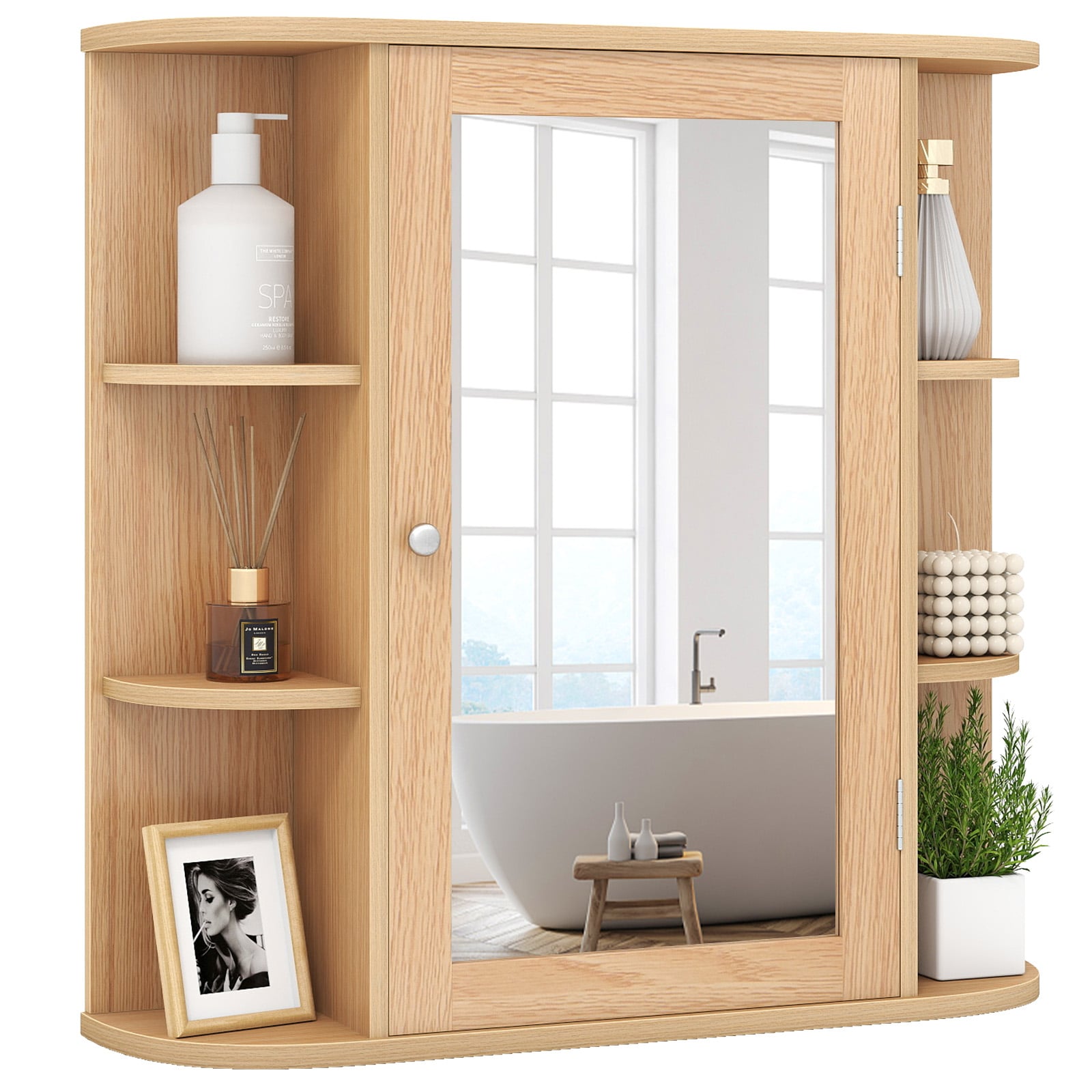 3-Tier Mirrored Wall Mounted Bathroom Cabinet-Natural - Savings Store