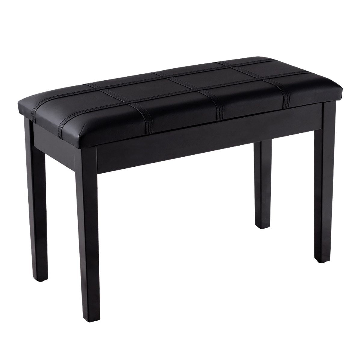 Wooden Duet Piano Bench with Padded Cushion and Music Storage-Black - Savings Store