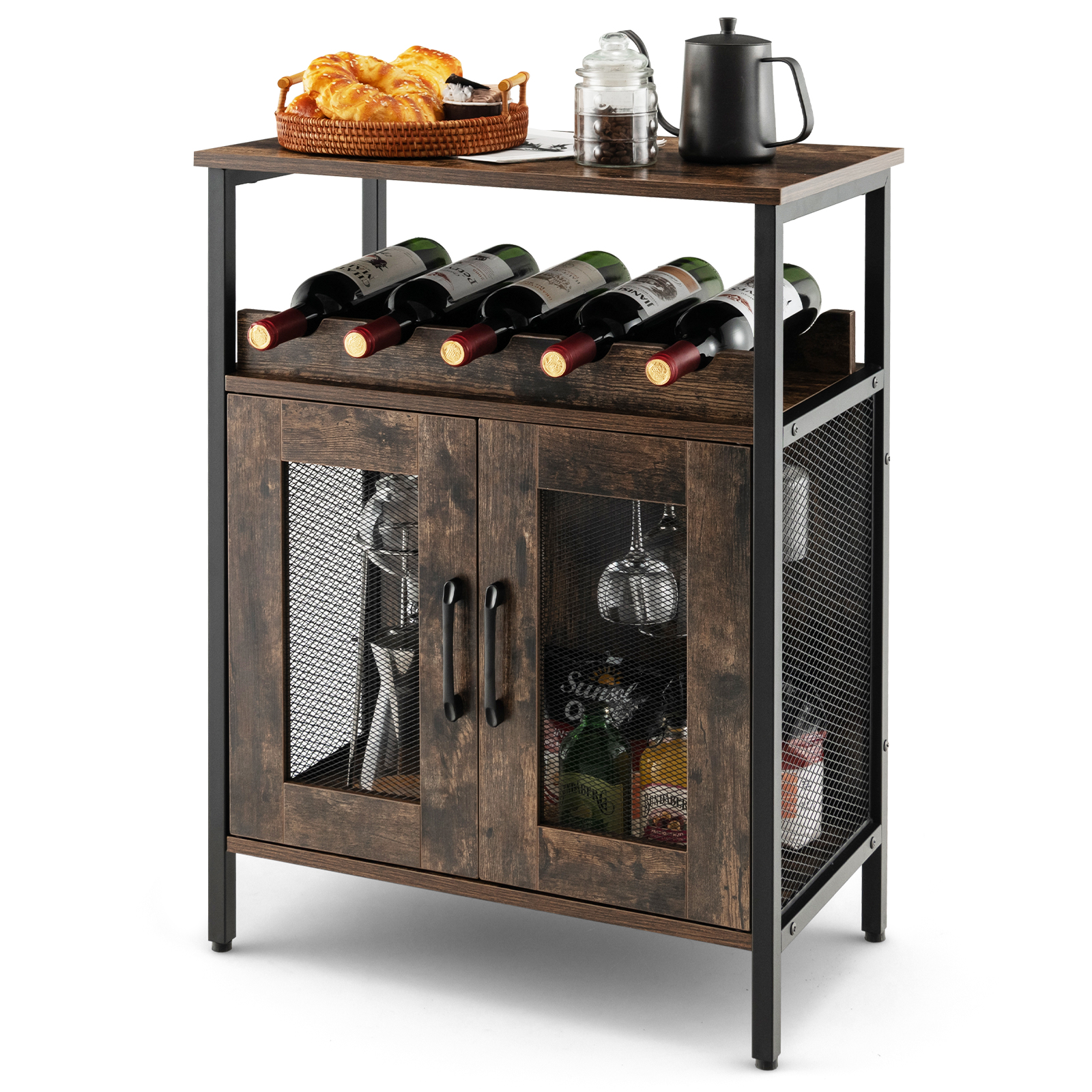 Industrial Kitchen Storage Cabinet for Dining Living Room -Rustic Brown - Savings Store