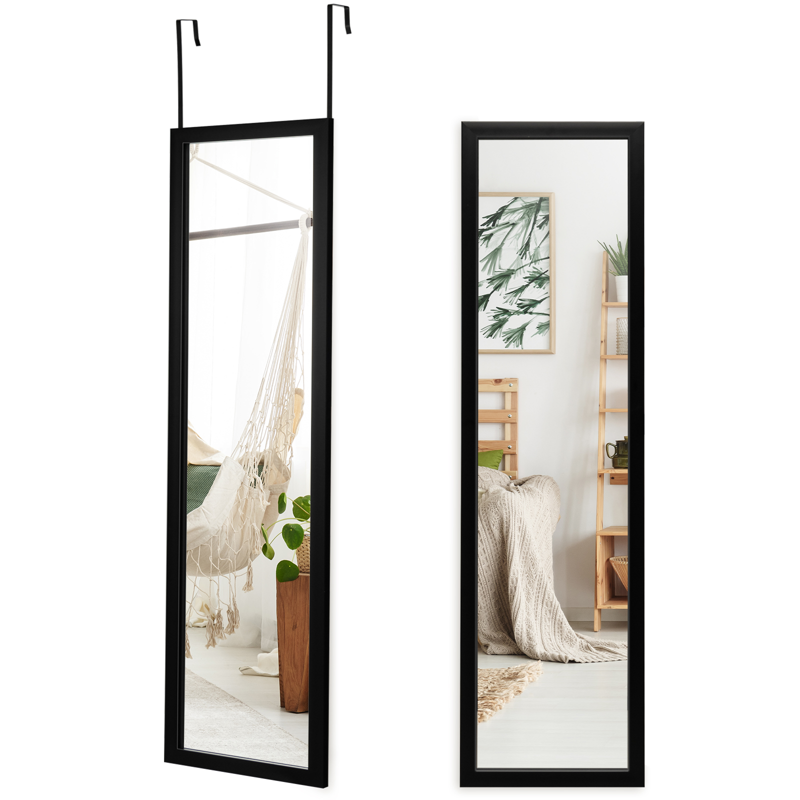 Full Length Over the Door Mirror with Hanging Hooks for Bedroom - Black - Savings Store
