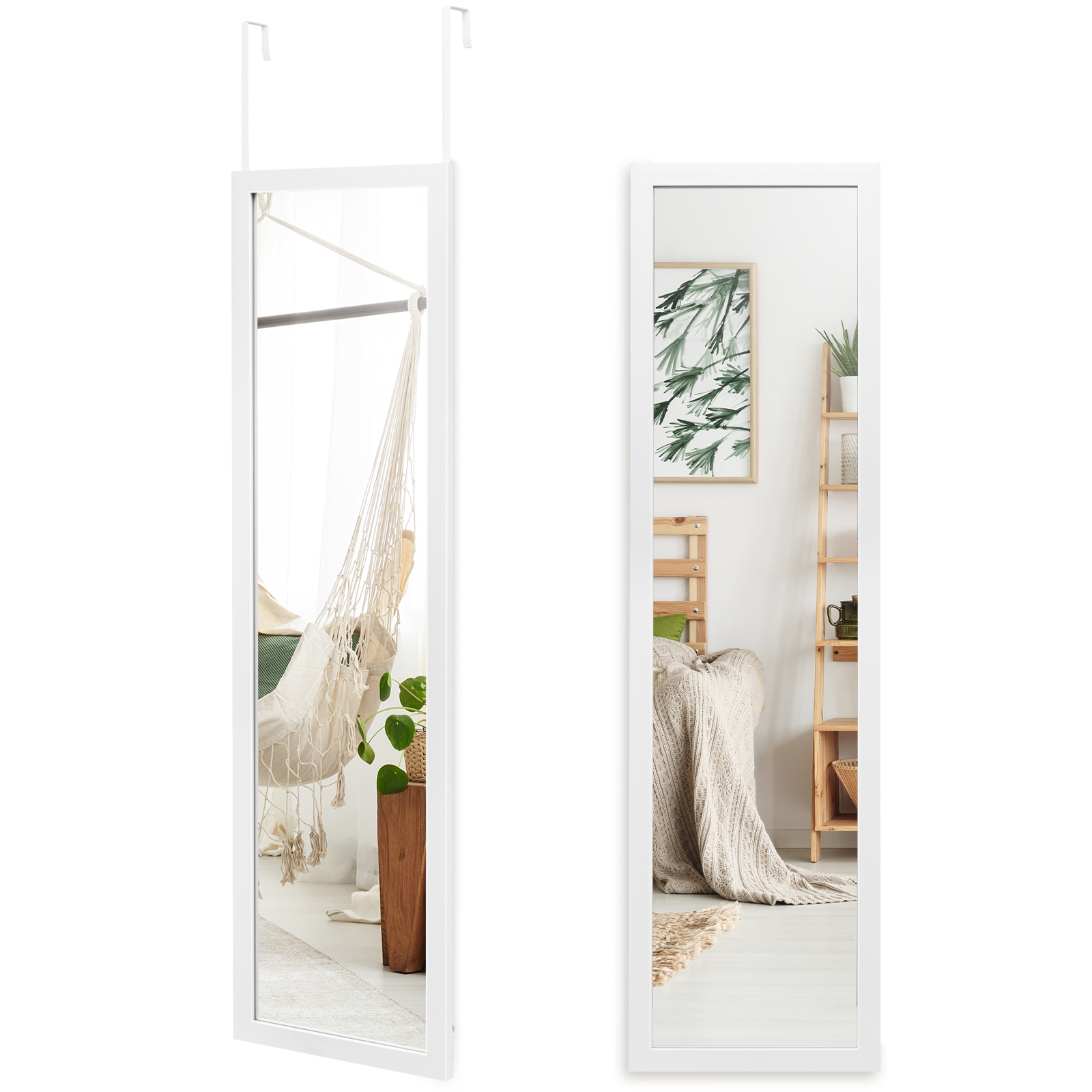 Full Length Over the Door Mirror with Hanging Hooks for Bedroom - White - Savings Store