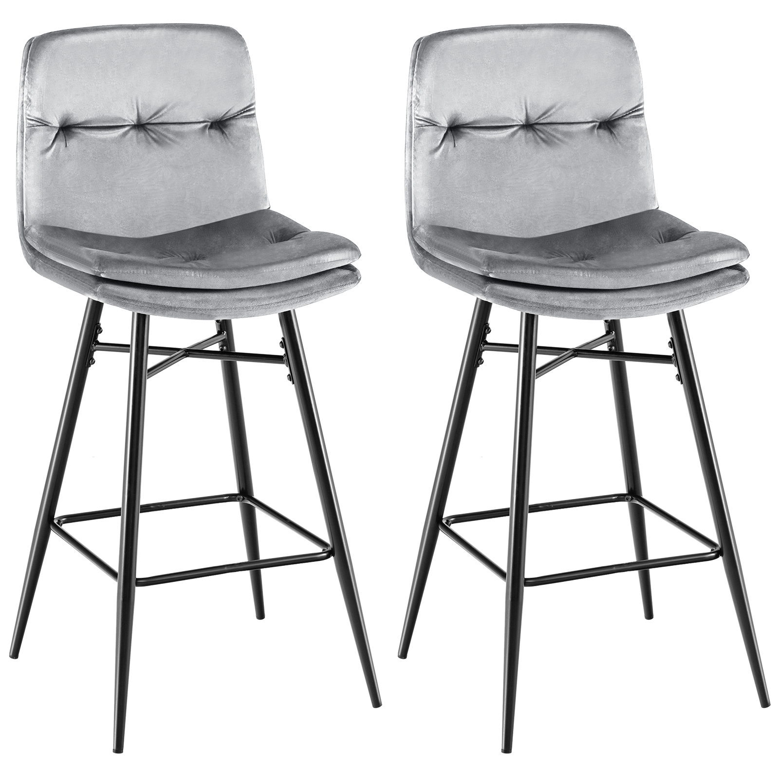 Bar Stools Set of 2 with Tufted Back, Metal Footrests and Legs-Grey - Savings Store