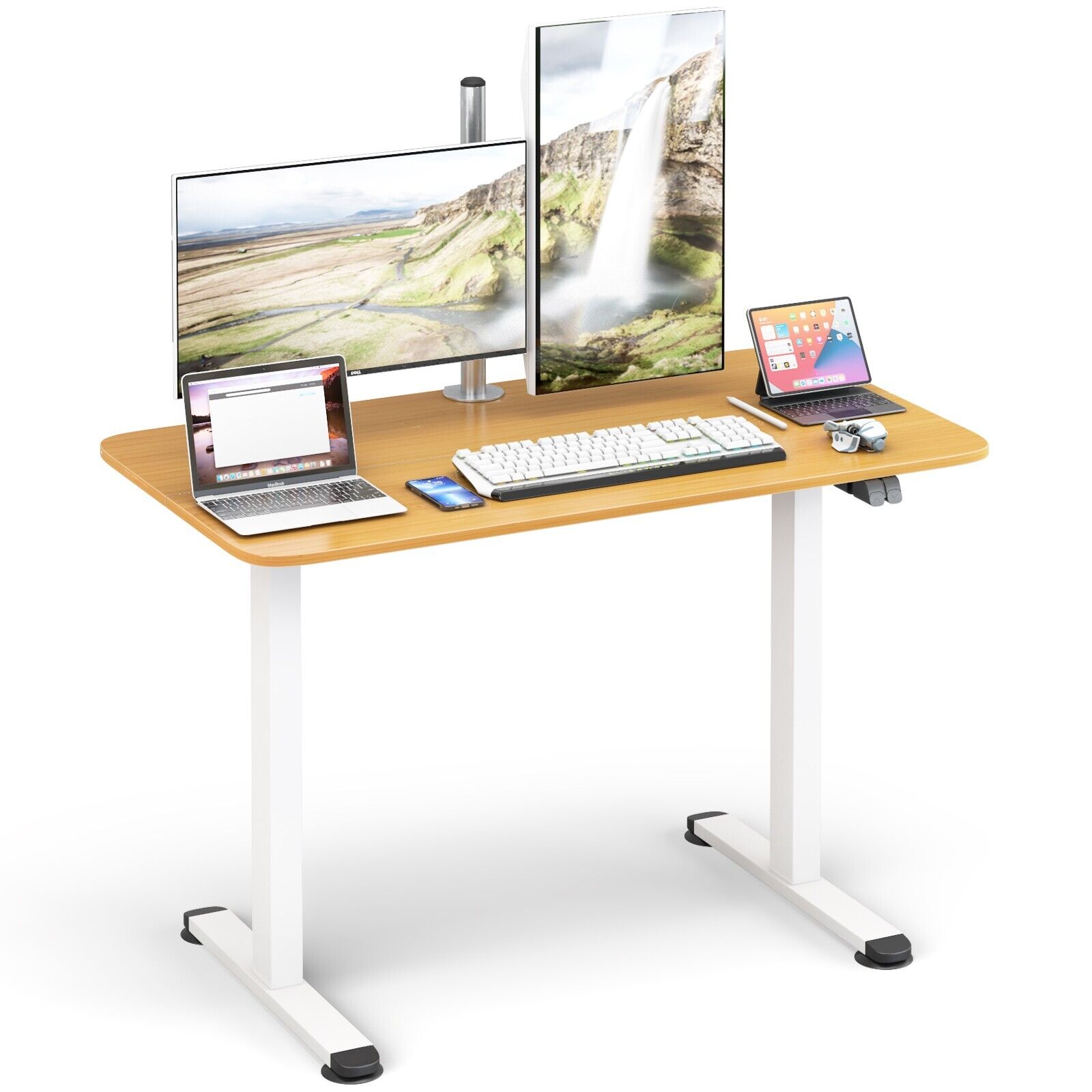 Electric Height Adjustable Standing Desk with Button Controller-Natural - Savings Store