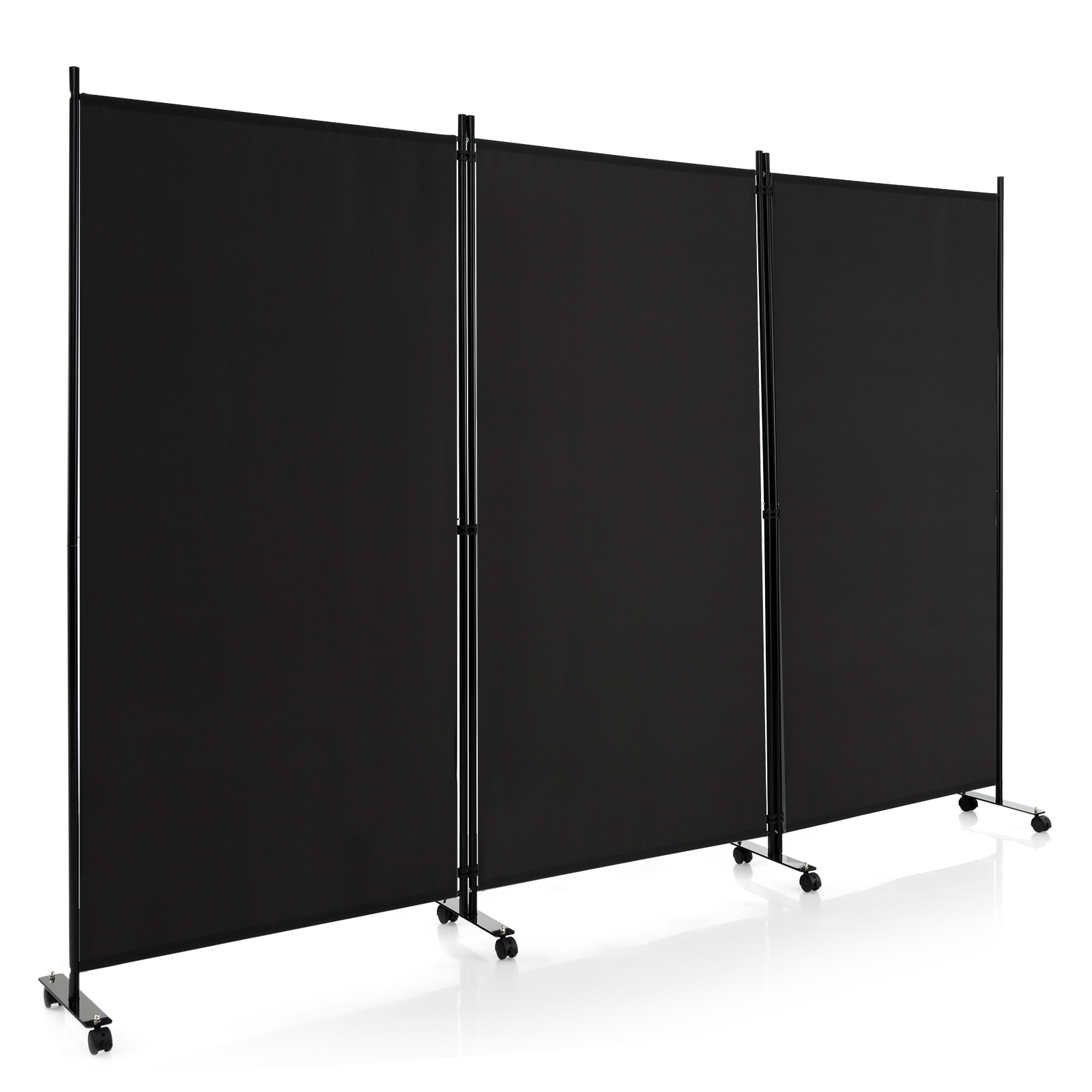 3-Panel Folding Room Divider with Wheels for Living Room Bedroom-Black - Savings Store