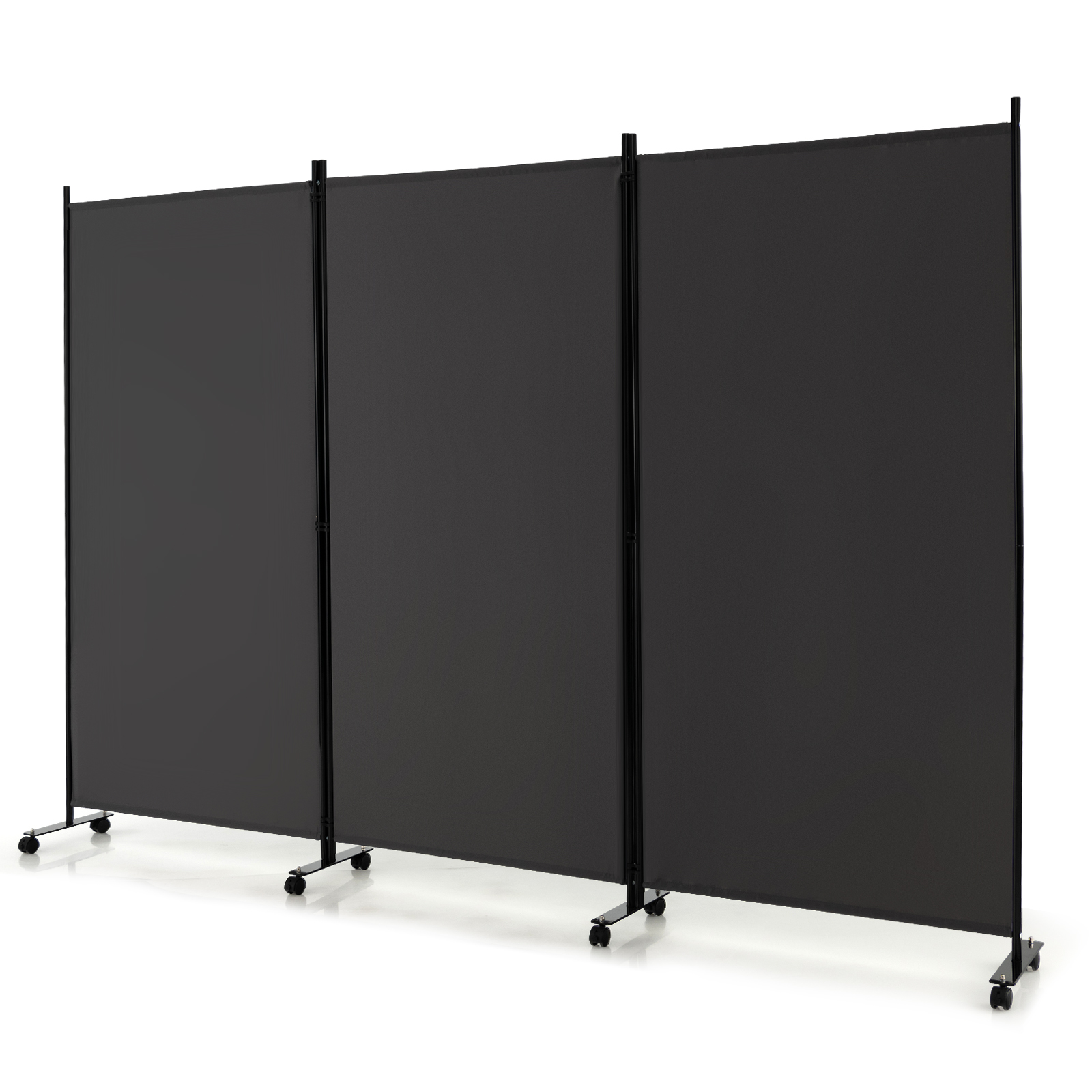 3-Panel Folding Room Divider with Wheels for Living Room Bedroom-Grey - Savings Store