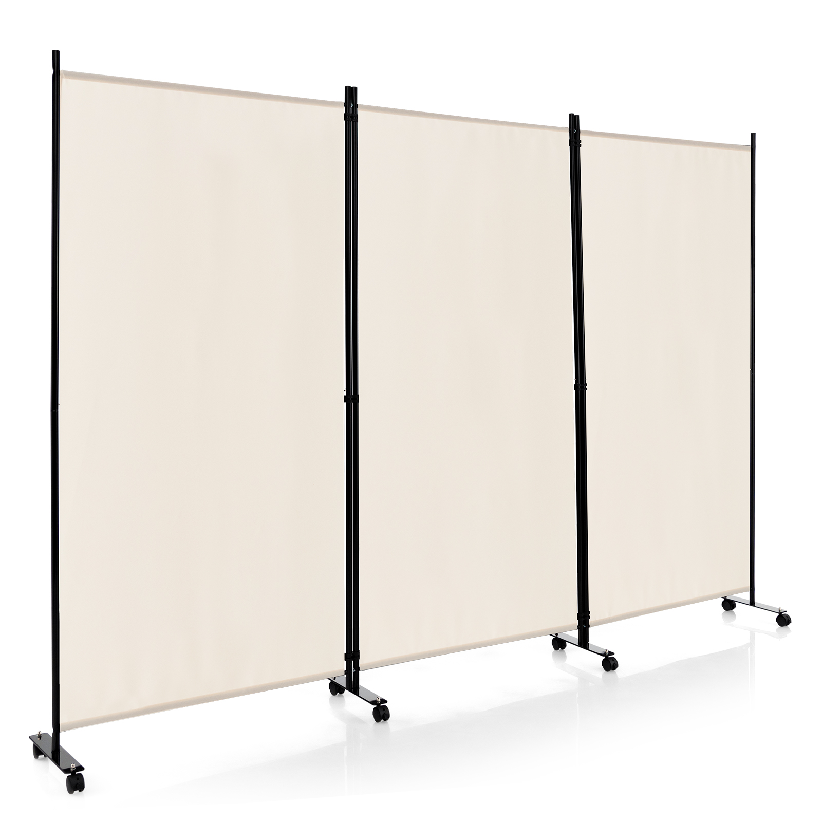 3-Panel Folding Room Divider with Wheels for Living Room Bedroom-Beige - Savings Store
