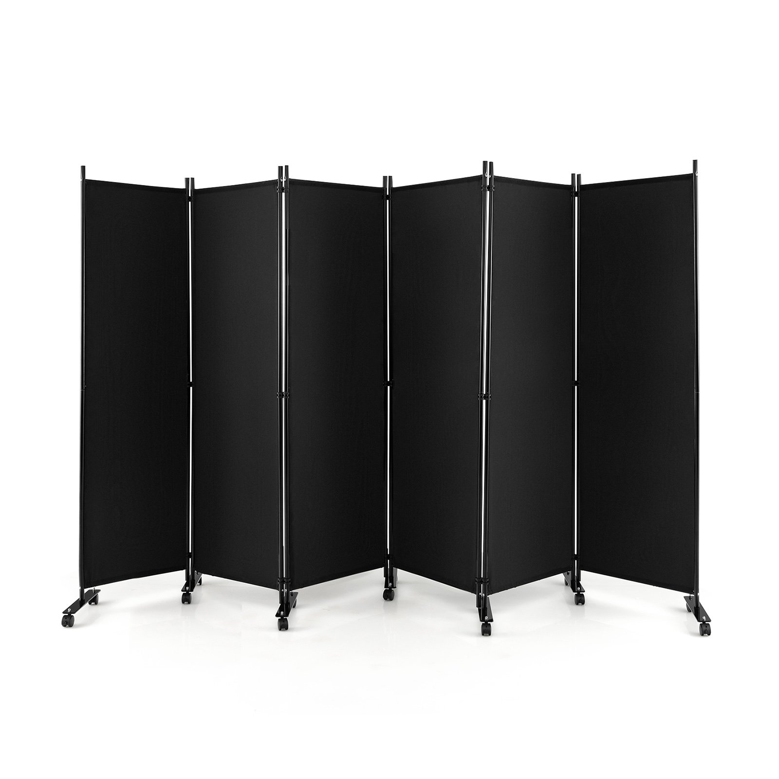 Room Divider - 6 Panel Room Divider on Wheels-Black - Savings Store