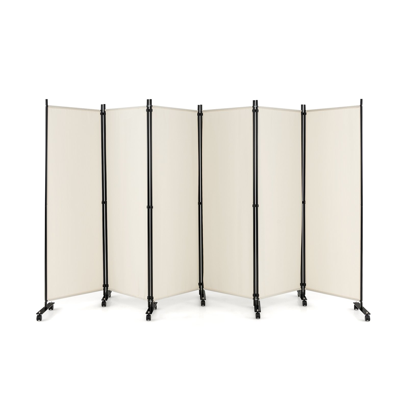 Room Divider - 6 Panel Room Divider on Wheels-White - Savings Store