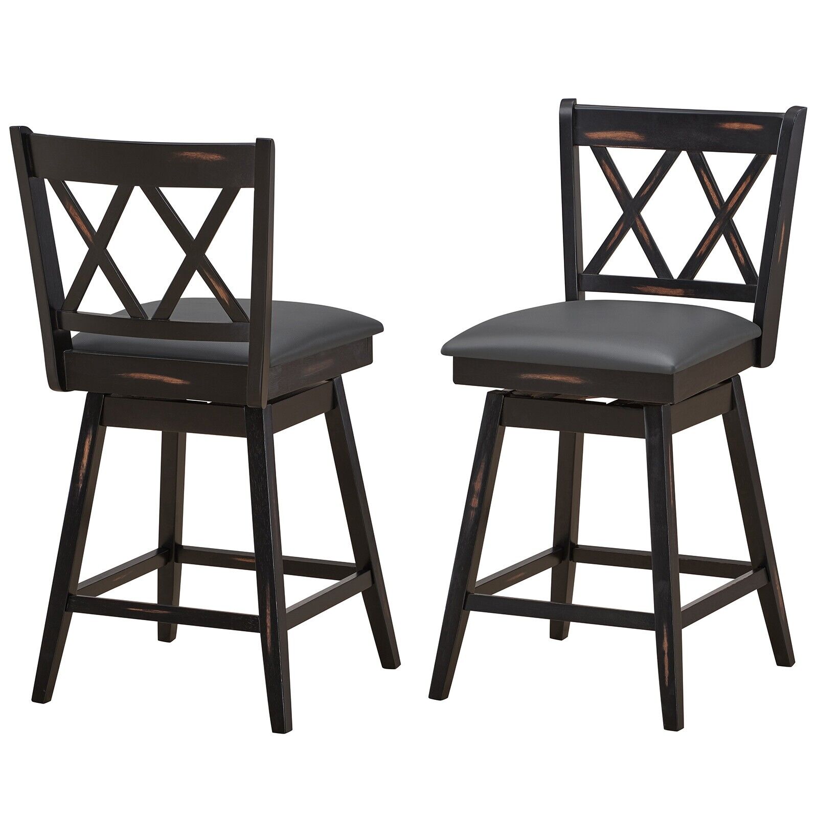 Set of 2 Counter Height Bar Stool with Ergonomic Backrest-Black - Savings Store