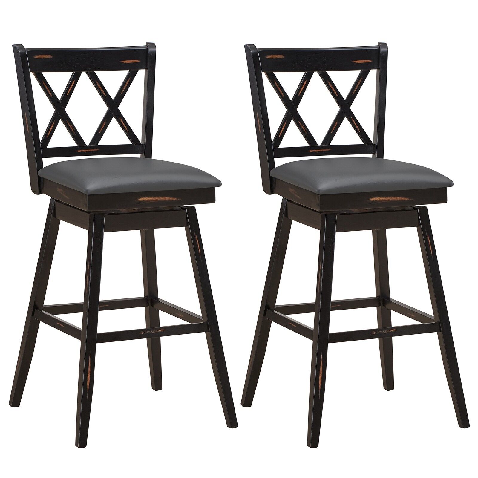 Set of 2 Counter Height Bar Stool with Foot Rest Upholstered Cushion-Black - Savings Store