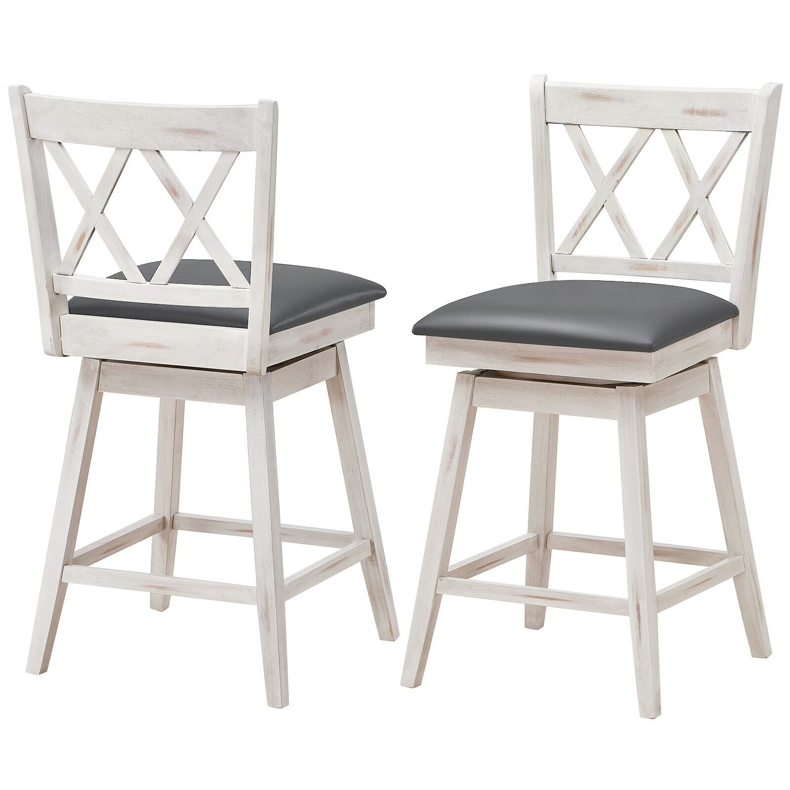Set of 2 Counter Height Bar Stool with Ergonomic Backrest-White - Savings Store