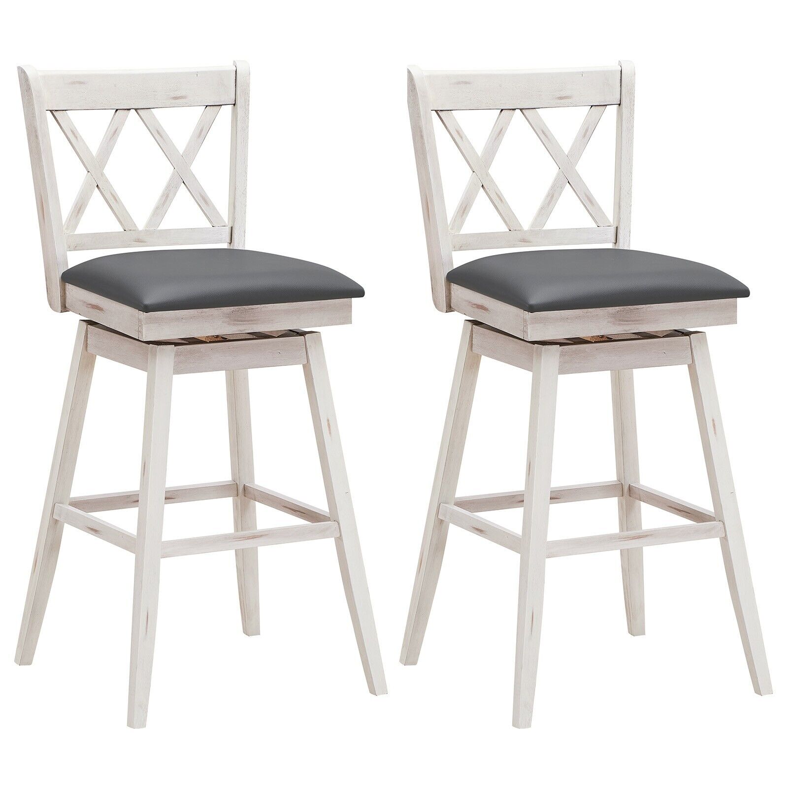 Set of 2 Counter Height Bar Stool with Foot Rest Upholstered Cushion-White - Savings Store