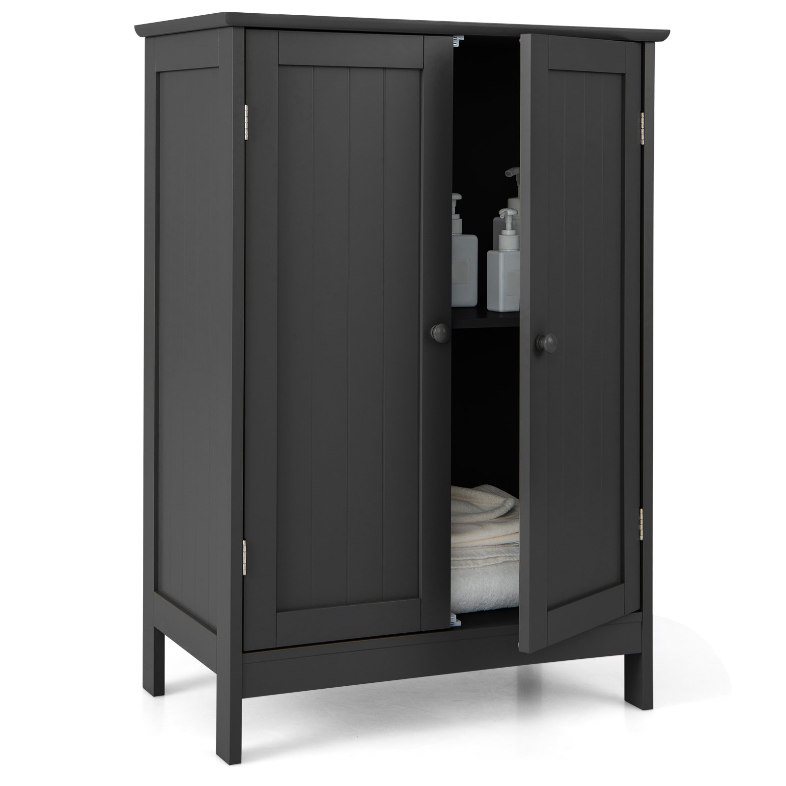 Bathroom Cabinet - Double Door Bathroom Floor Cabinet with Shelf-Black - Savings Store