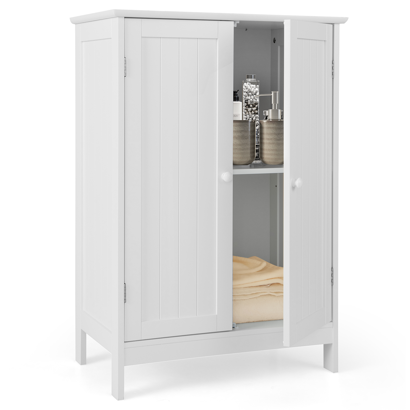 Double Door Bathroom Floor Cabinet with Shelf-White - Savings Store