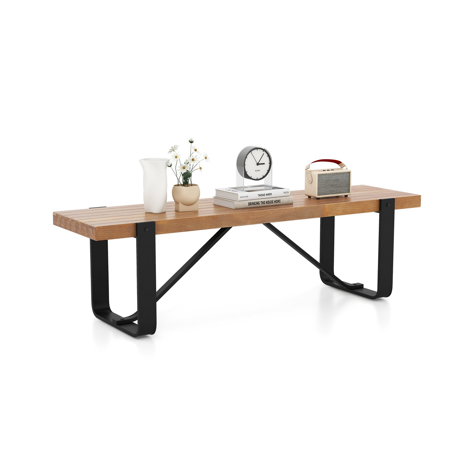 152cm Long Hallway Bench with Metal Frame 300kg Load Bearing-Natural - Savings Store