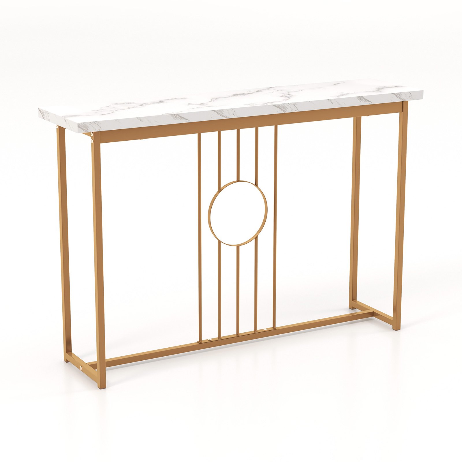 Console Table - 120cm Modern Faux Marble Top Console Table with Heavy-duty Metal Frame-White - Savings Store