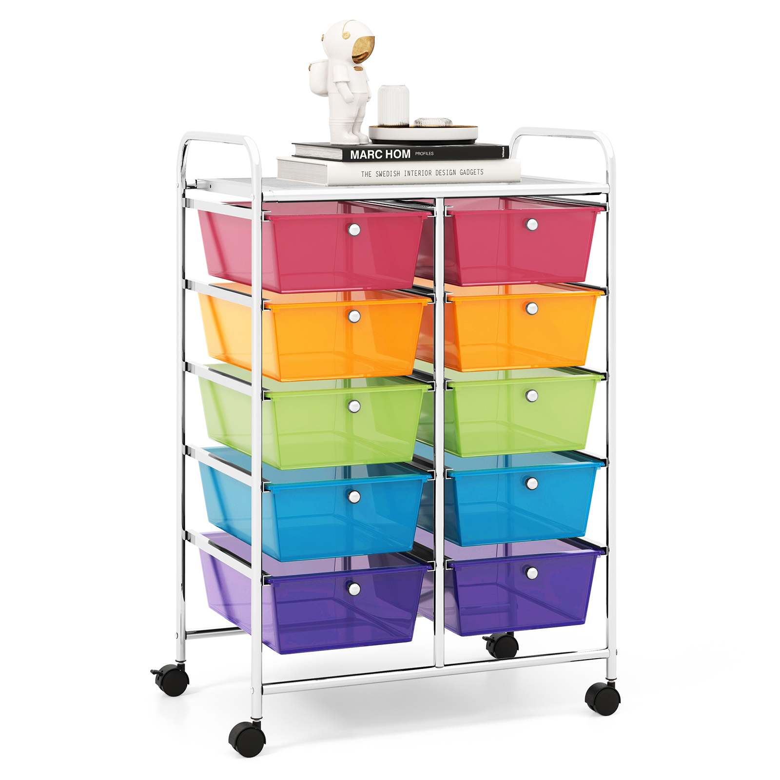 Storage Rolling Cart with 10-Drawer for Tools Scrapbook Paper Organising-Rainbow - Savings Store