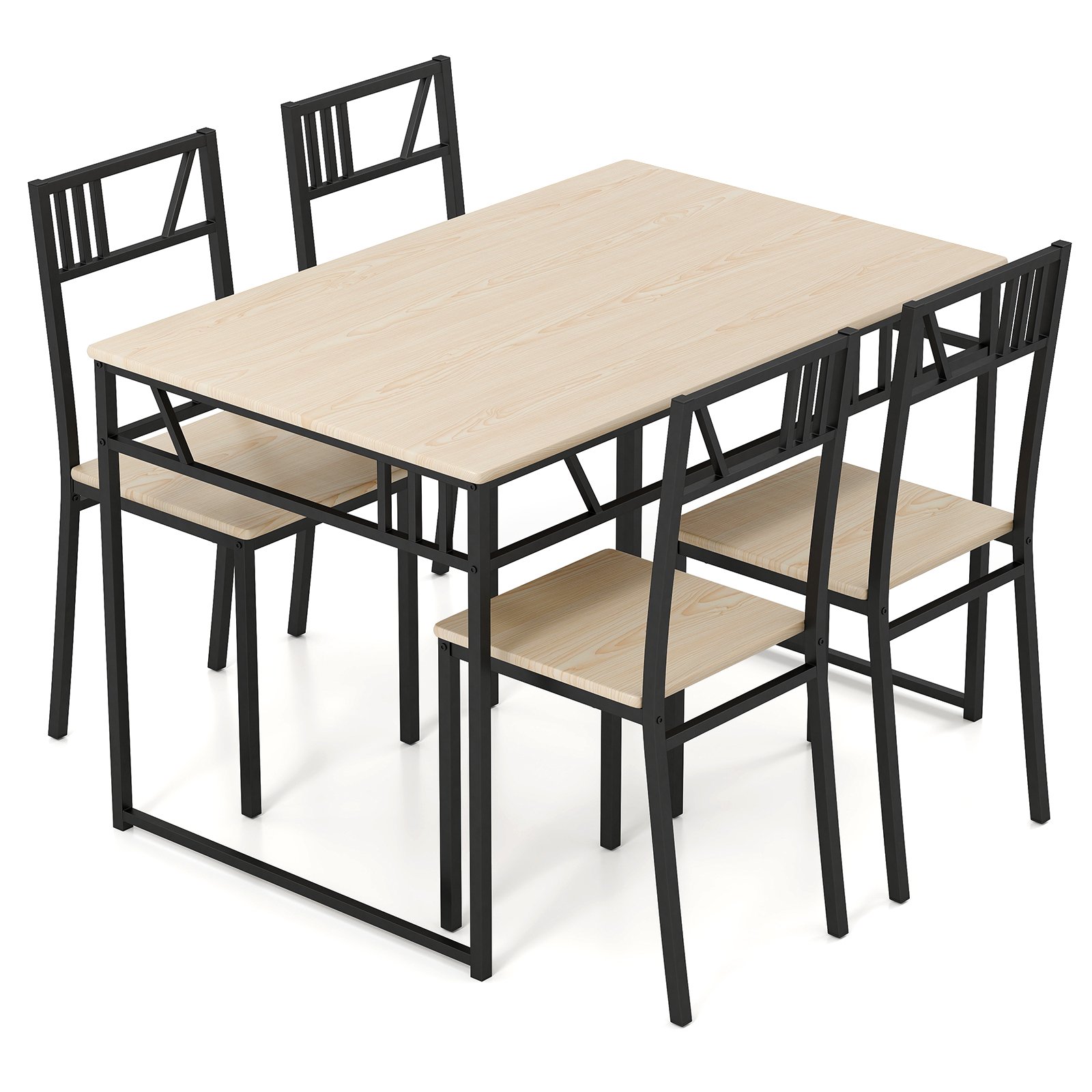 Industrial-Style Kitchen Table and 4 Chairs with Wood Like Tabletop and Metal Frame-Natural - Savings Store