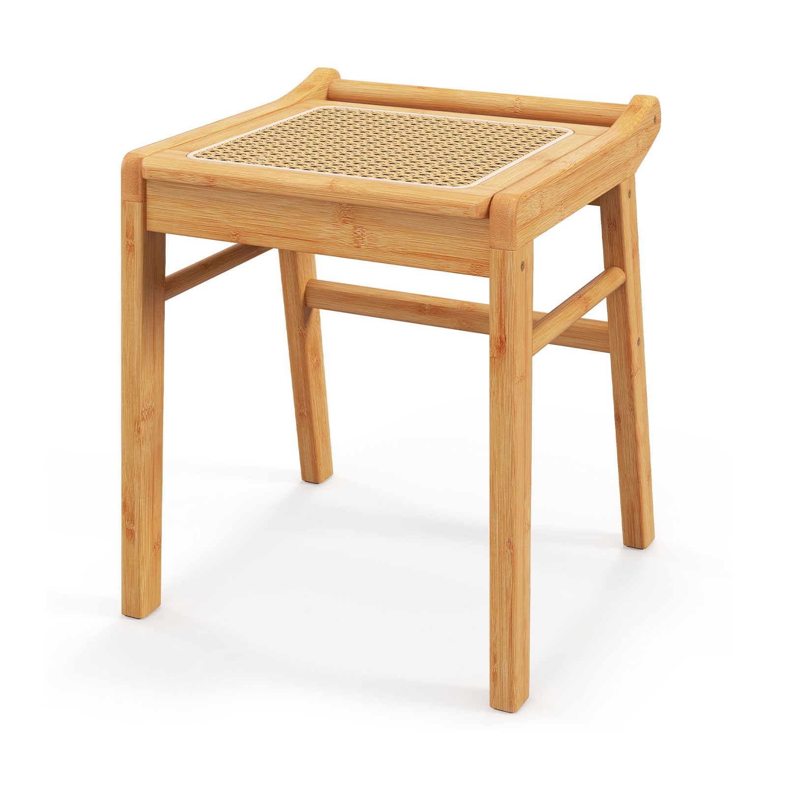 Rattan Top Bamboo Vanity Stool with Anti-slip Foot Pads-Natural - Savings Store