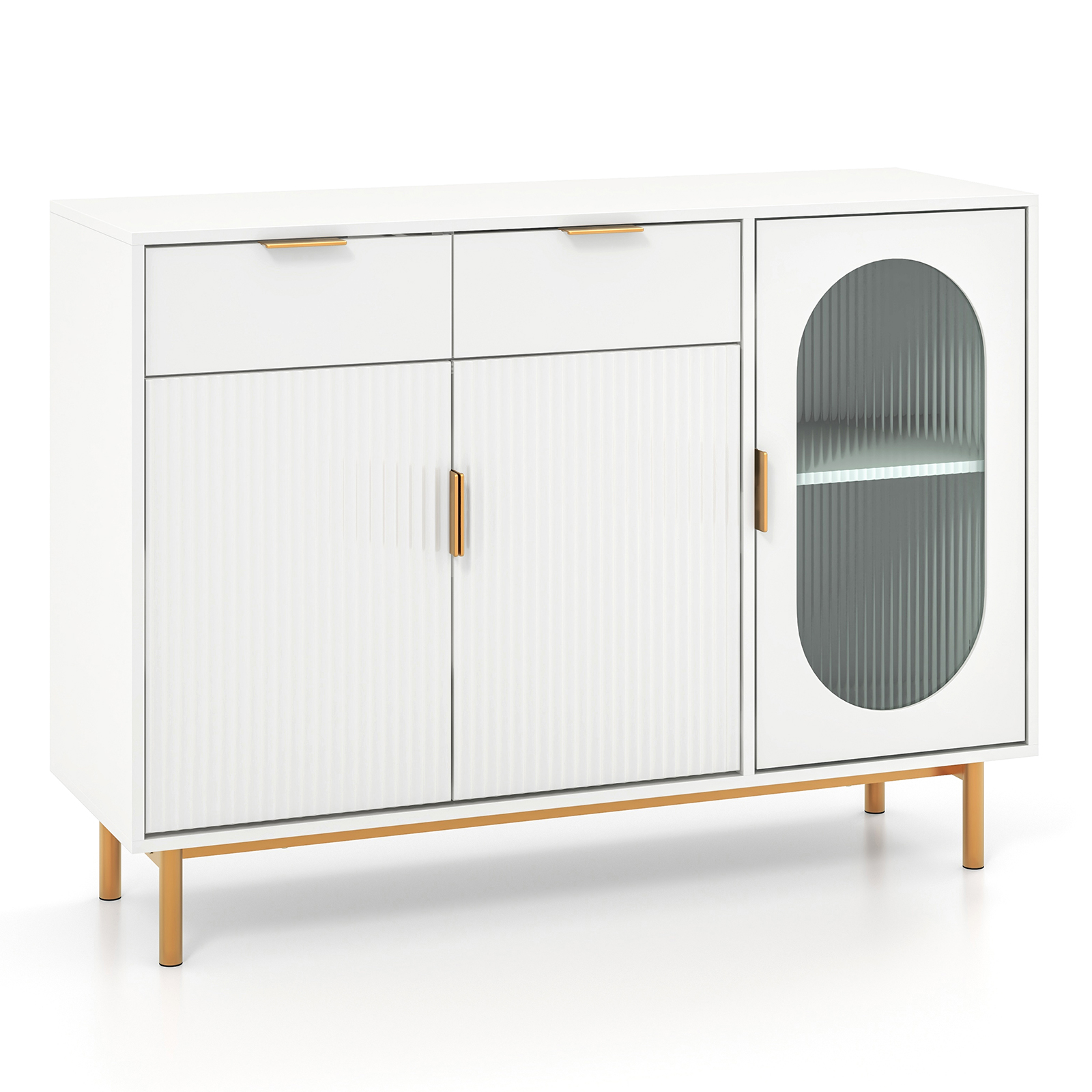 Kitchen Storage Cabinet with 2 Spacious Drawers and 2 Cabinets-White - Savings Store